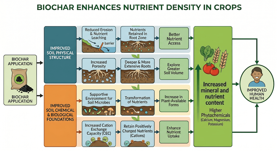 Biochar benefit to nutrient density diagram
